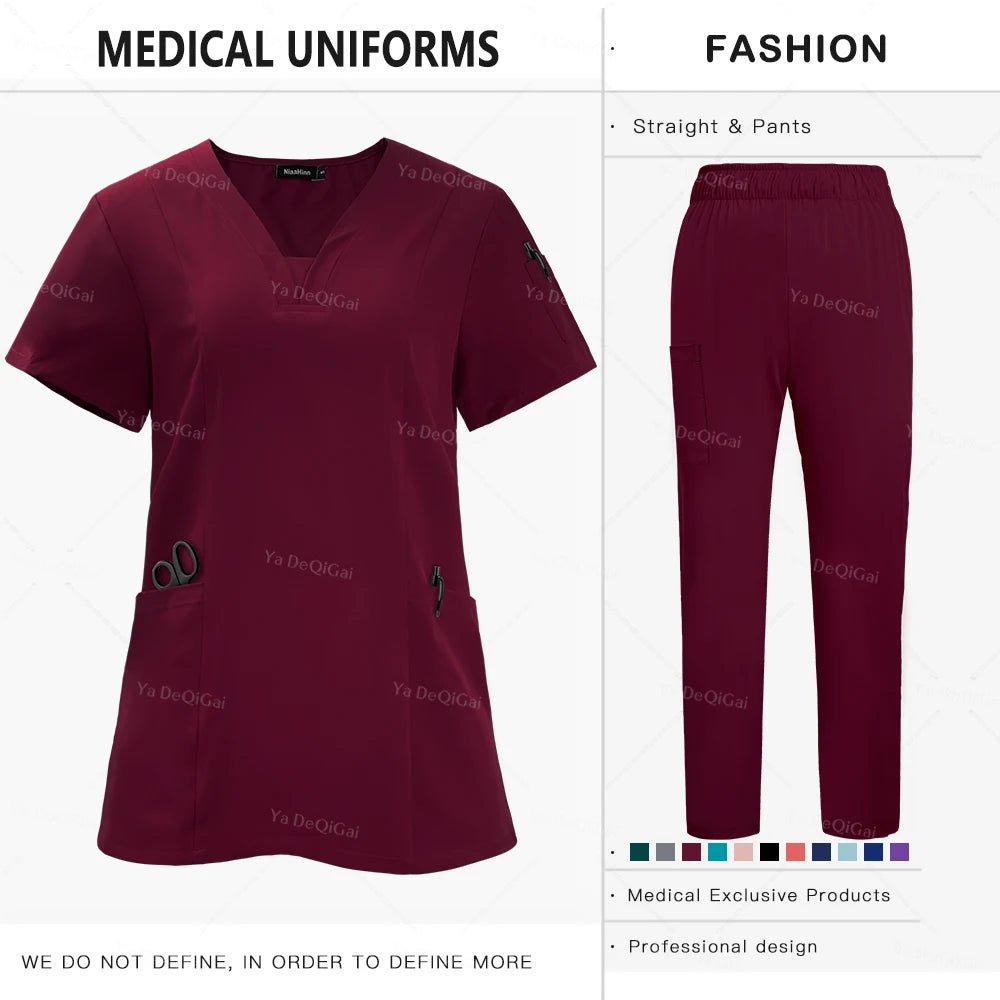 Newest Nursing Clothing Pink Blue Doctor Nurse Uniforms Women Men Scrubs Sets Medical Surgical Tops Pants Beauty Salon Workwear - flohmarkt-deutschland.shop