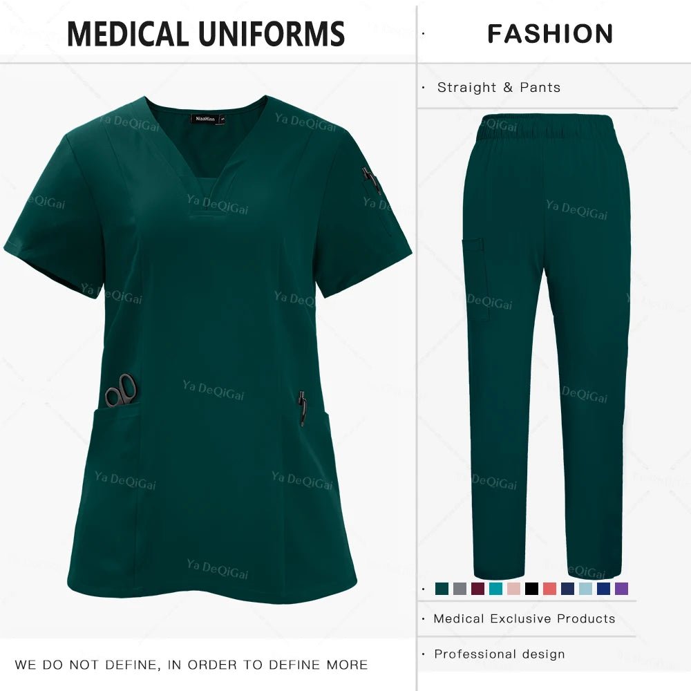 Newest Nursing Clothing Pink Blue Doctor Nurse Uniforms Women Men Scrubs Sets Medical Surgical Tops Pants Beauty Salon Workwear - flohmarkt-deutschland.shop