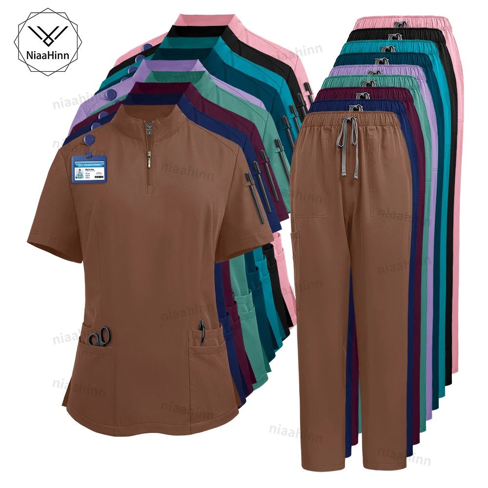 Niaahinn Scrub Surgical Uniforms Medical Clothing for Women Hot Sell Multi-color Veterinary Pet Hospital Dental Clinic Work Wear - flohmarkt-deutschland.shop