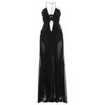 Nibber Prom Party Gown Dress Woman Sexy See Through Luxury Chain Halter Low-Neck Backless Sleeveless Midnight Elegant Vestidos - flohmarkt-deutschland.shop