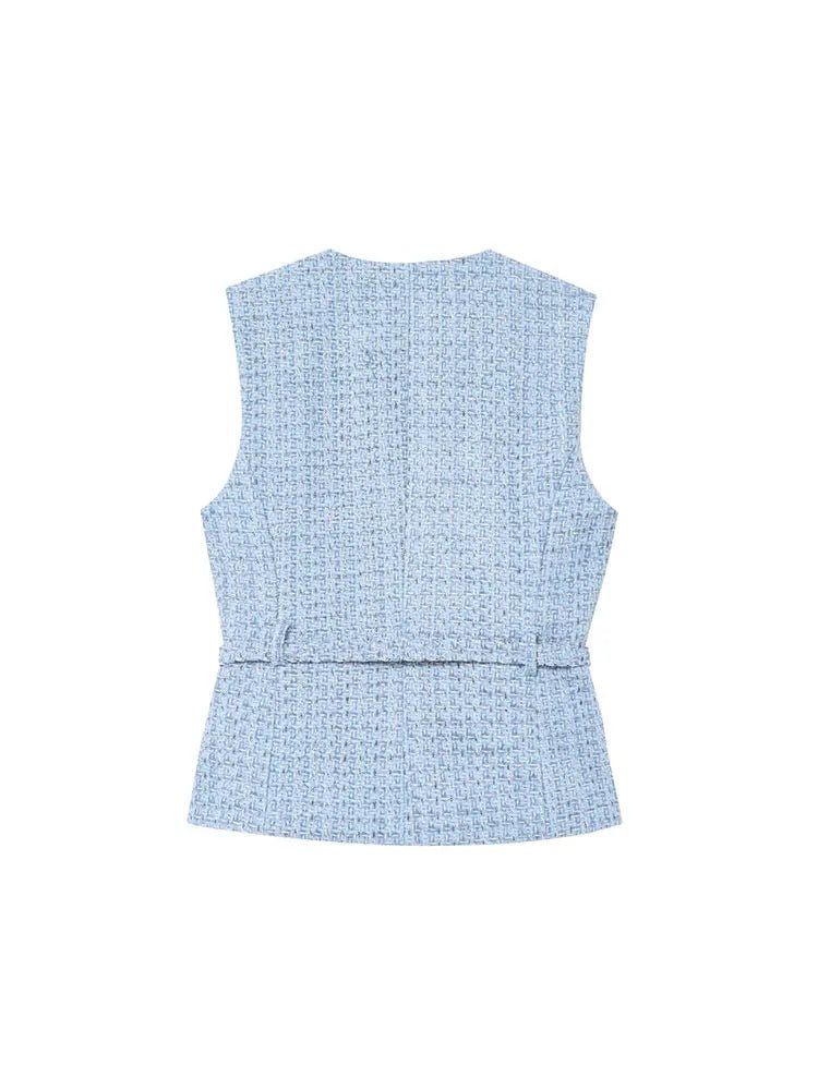 NLZGMSJ 2025 Frühling Damen Weste Top Mode mit Gürtel Slim Fit ärmellose Jacke Top für Frauen Textur Weste Top Neu - flohmarkt-deutschland.shop
