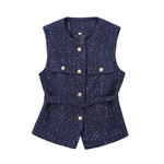 NLZGMSJ 2025 Frühling Damen Weste Top Mode mit Gürtel Slim Fit ärmellose Jacke Top für Frauen Textur Weste Top Neu - flohmarkt-deutschland.shop