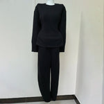 NOVA 2026 Women's Black 2 Piece Outfits Oversized Long Sleeve Top Wide Leg Pants Set Casual Loose Streetwear Tracksuit - flohmarkt-deutschland.shop
