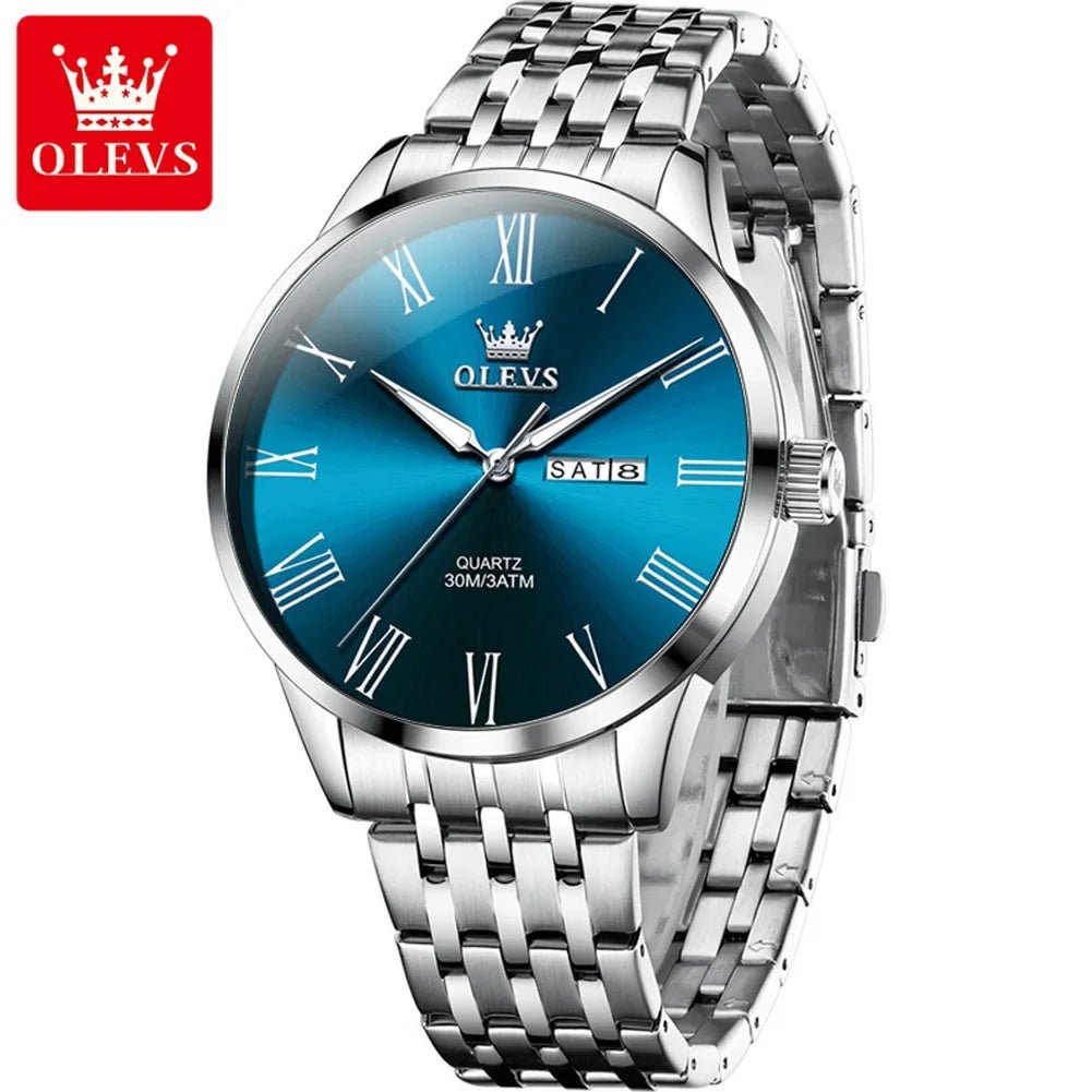 OLEVS Herrenuhr Business – Edelstahl, Römische Skala, Leuchtzeiger, Kalender, Quarz - flohmarkt-deutschland.shop