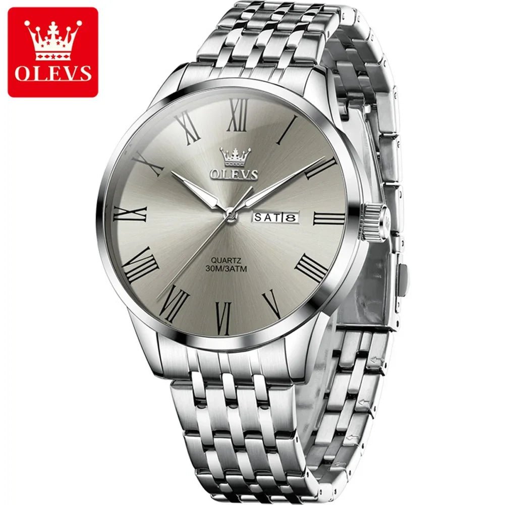OLEVS Herrenuhr Business – Edelstahl, Römische Skala, Leuchtzeiger, Kalender, Quarz - flohmarkt-deutschland.shop