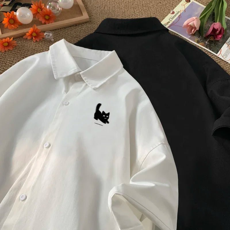 Oversize Katzen Print Hemd Herren – Sommer, bis 5XL - flohmarkt-deutschland.shop