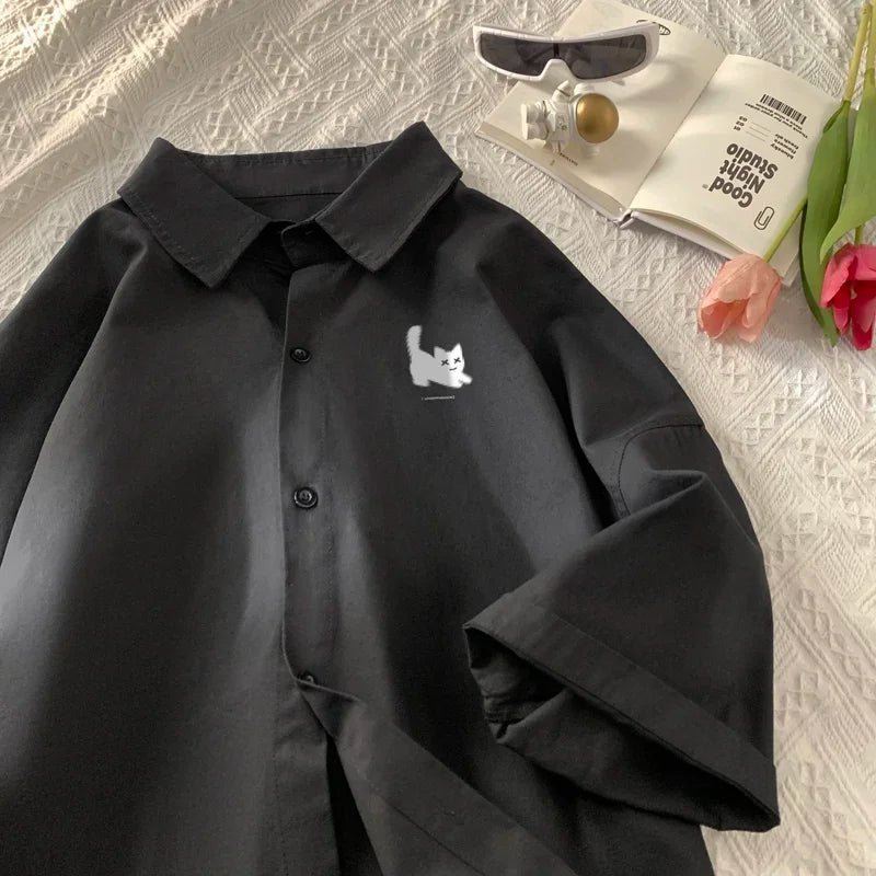 Oversize Katzen Print Hemd Herren – Sommer, bis 5XL - flohmarkt-deutschland.shop
