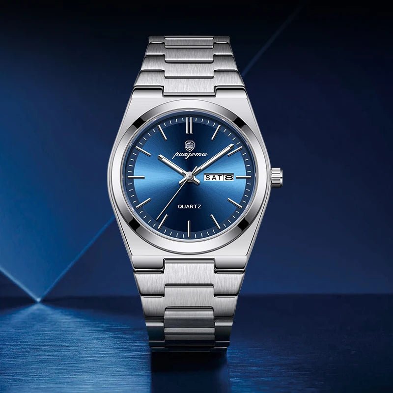 PAAZOMU Luxus Sport Quarz Mann Armbanduhr Wasserdicht Leucht Datum Woche Männer Uhren Edelstahl herren Uhr Männlich Reloj + box - flohmarkt-deutschland.shop