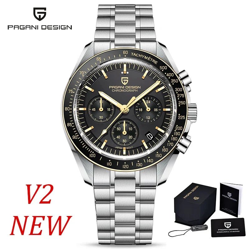 PAGANI DESIGN 2026 New Moon Herrenuhren, Luxus-Quarzuhr für Herren, VK63, Chronograph, AR-Saphirspiegel, Keramiklünette, leuchtend - flohmarkt-deutschland.shop