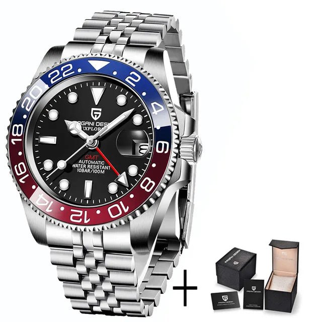 PAGANI DESIGN Herren Automatikuhr – GMT, Saphirglas, Keramik, 40mm, Wasserdicht - flohmarkt-deutschland.shop