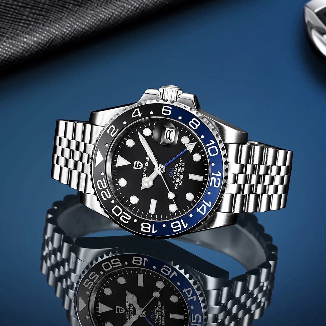 PAGANI DESIGN Herren Automatikuhr – GMT, Saphirglas, Keramik, 40mm, Wasserdicht - flohmarkt-deutschland.shop