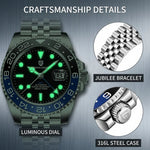 PAGANI DESIGN Herren Automatikuhr – GMT, Saphirglas, Keramik, 40mm, Wasserdicht - flohmarkt-deutschland.shop