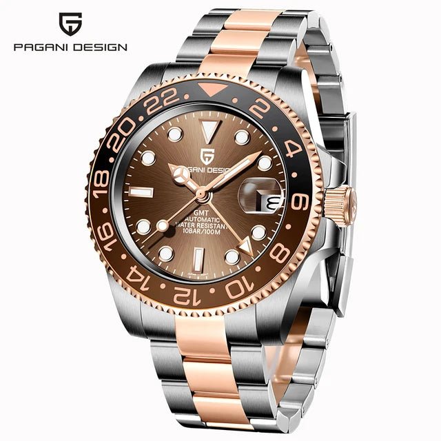 PAGANI DESIGN Herren Automatikuhr – GMT, Saphirglas, Keramik, 40mm, Wasserdicht - flohmarkt-deutschland.shop
