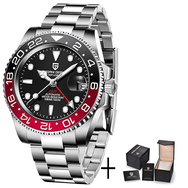 PAGANI DESIGN Herren Automatikuhr – GMT, Saphirglas, Keramik, 40mm, Wasserdicht - flohmarkt-deutschland.shop