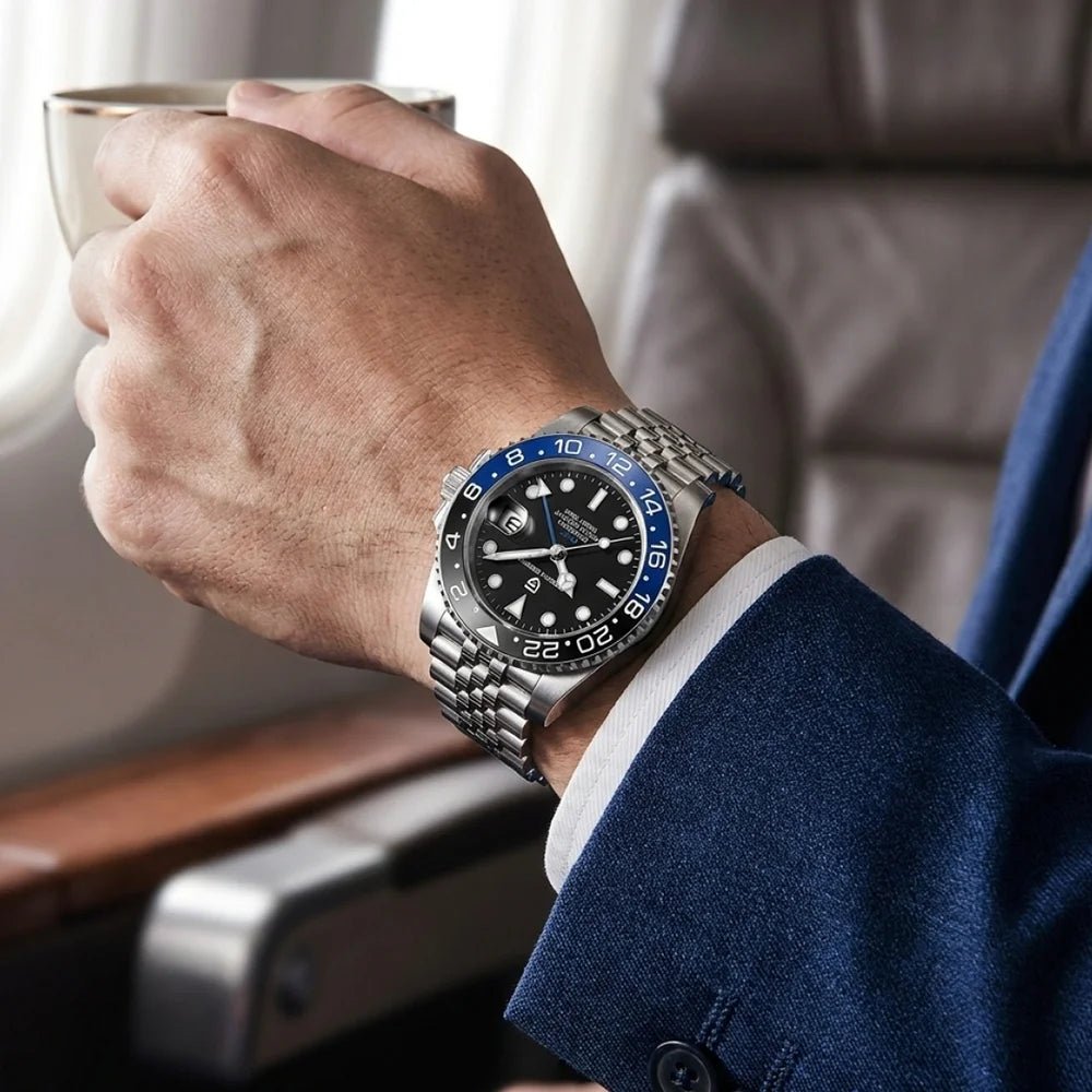PAGANI DESIGN Herren Automatikuhr – GMT, Saphirglas, Keramik, 40mm, Wasserdicht - flohmarkt-deutschland.shop