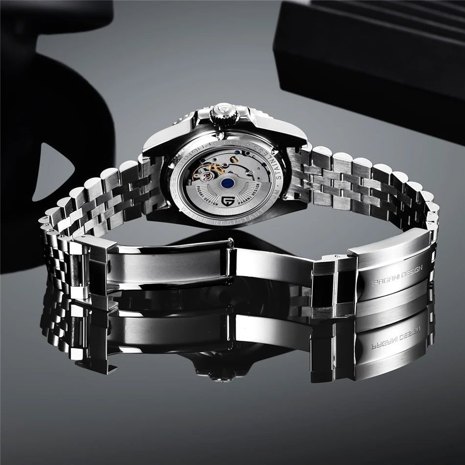 PAGANI DESIGN Herren Automatikuhr – GMT, Saphirglas, Keramik, 40mm, Wasserdicht - flohmarkt-deutschland.shop