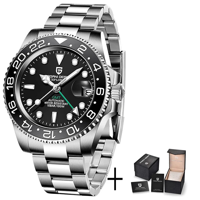 PAGANI DESIGN Herren Automatikuhr – GMT, Saphirglas, Keramik, 40mm, Wasserdicht - flohmarkt-deutschland.shop