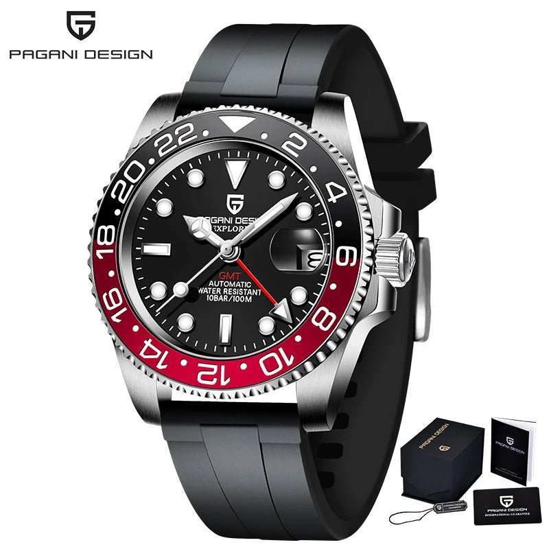 PAGANI DESIGN Herren Automatikuhr – GMT, Saphirglas, Keramik, 40mm, Wasserdicht - flohmarkt-deutschland.shop