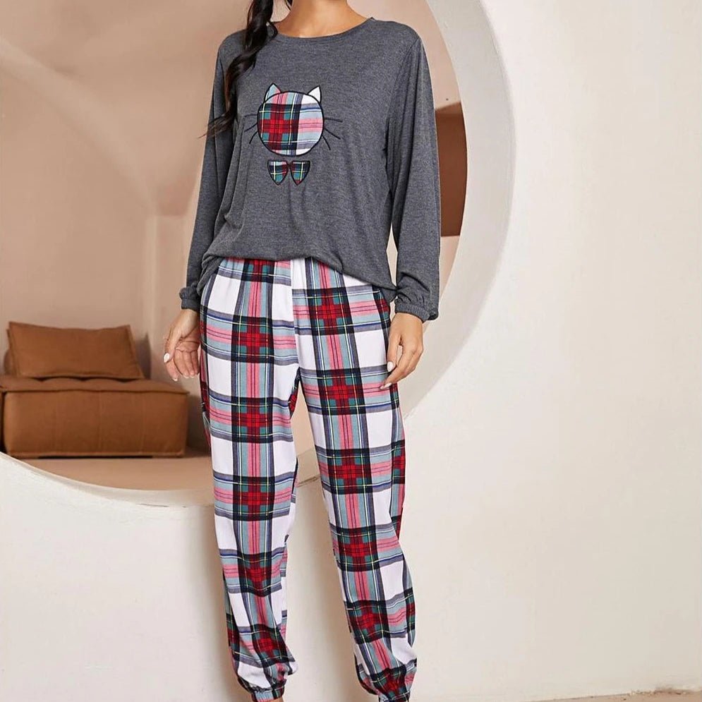 Pajamas Autumn Winter Animal Printing Women's Long Sleeve Top Trousers Loungewear Cute Cat Two-piece Set Pajamas Pyjama Damen - flohmarkt-deutschland.shop