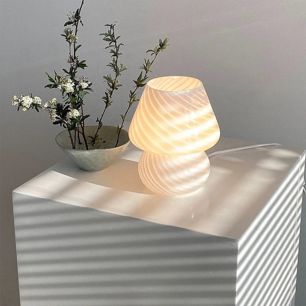 Pilz LED Tischlampe Glas USB dimmbar Schlafzimmer Nachtlicht Deko - flohmarkt-deutschland.shop