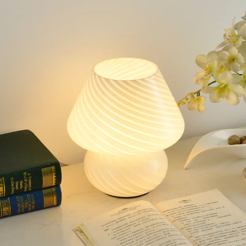 Pilz LED Tischlampe Glas USB dimmbar Schlafzimmer Nachtlicht Deko - flohmarkt-deutschland.shop