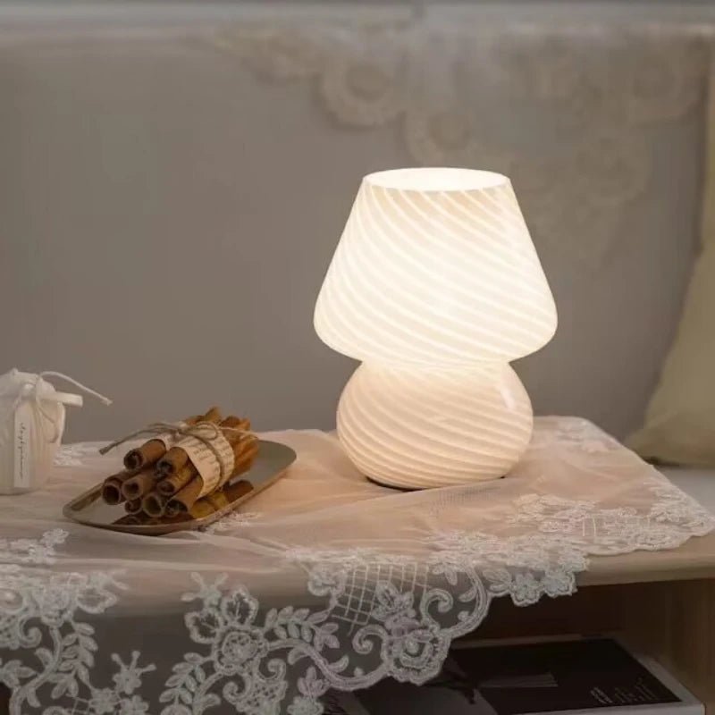 Pilz LED Tischlampe Glas USB dimmbar Schlafzimmer Nachtlicht Deko - flohmarkt-deutschland.shop
