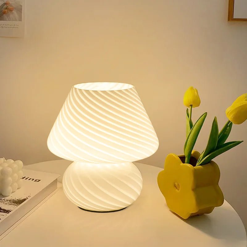 Pilz LED Tischlampe Glas USB dimmbar Schlafzimmer Nachtlicht Deko - flohmarkt-deutschland.shop
