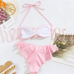 Pink 3D Flower Bandeau Bikinis Sets 2025 Sexy Swimsuit Women String Halter Swimwear Ruffled Bathing Suit Beach Wear Bikini Damen - flohmarkt-deutschland.shop