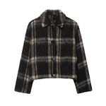 Plaid Rundhals Frauen Kurze Jacke Elegante Oversize Volle Ärmel Zweireiher Mantel 2024 Neue Herbst Winter Pendeln Outcoat Top - flohmarkt-deutschland.shop