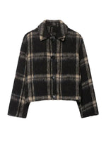 Plaid Rundhals Frauen Kurze Jacke Elegante Oversize Volle Ärmel Zweireiher Mantel 2024 Neue Herbst Winter Pendeln Outcoat Top - flohmarkt-deutschland.shop