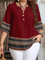 Plus size women's spring/summer/autumn new retro pattern front button leisure short sleeve shirt essential summer outfit - flohmarkt-deutschland.shop