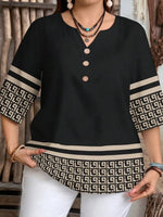 Plus size women's spring/summer/autumn new retro pattern front button leisure short sleeve shirt essential summer outfit - flohmarkt-deutschland.shop