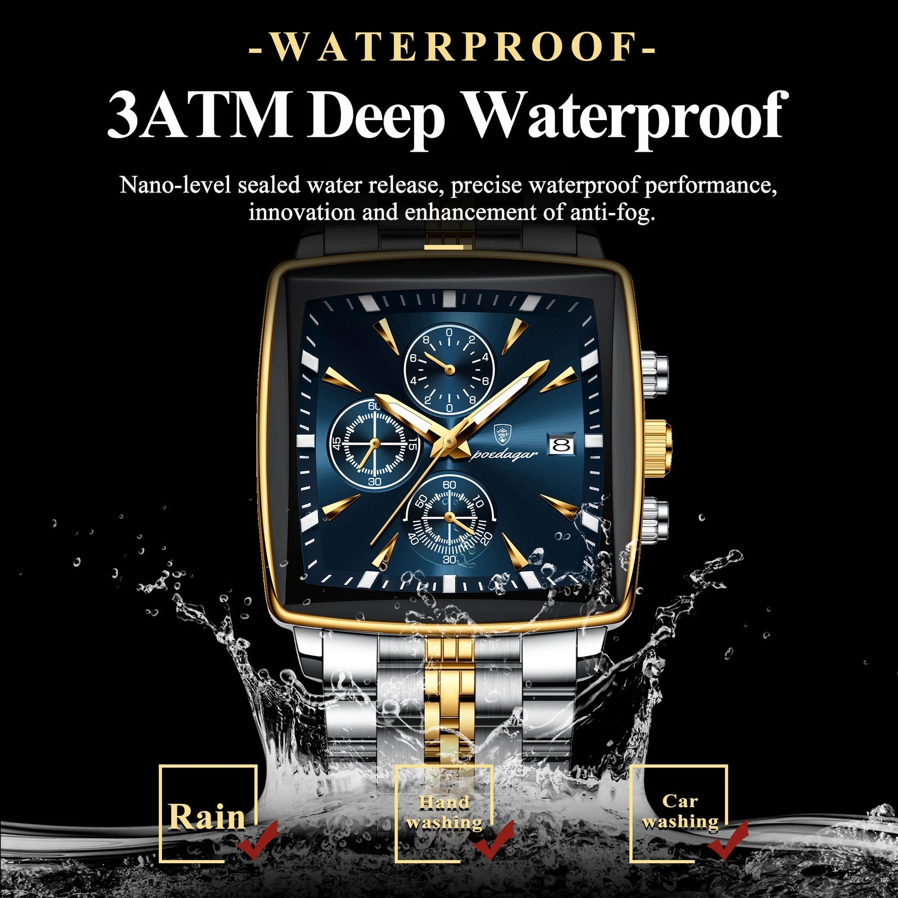 POEDAGAR Herrenuhr Chronograph – Leuchtend, Wasserdicht, Datum, Edelstahl Quarz - flohmarkt-deutschland.shop