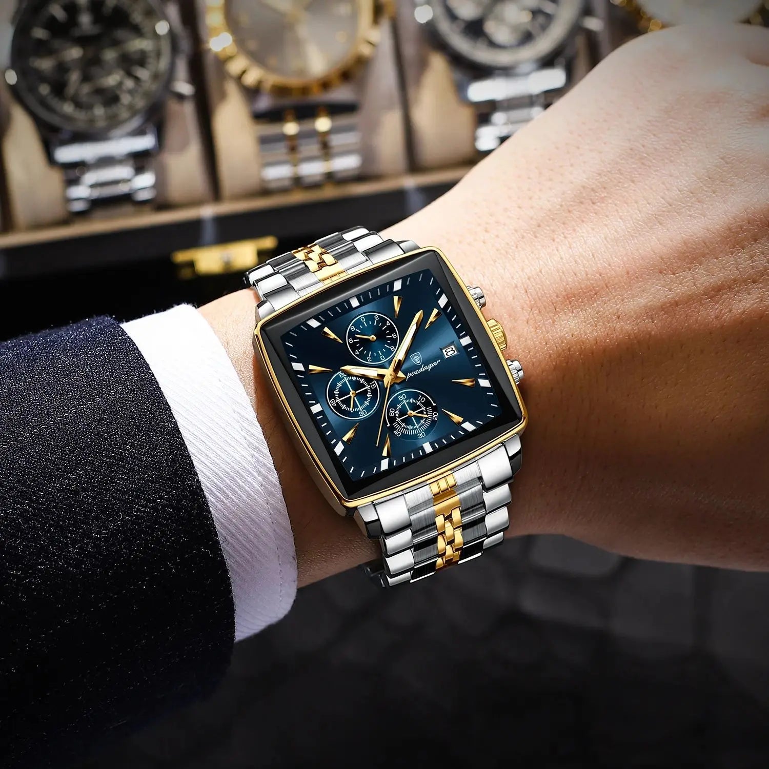 POEDAGAR Herrenuhr Chronograph – Leuchtend, Wasserdicht, Datum, Edelstahl Quarz - flohmarkt-deutschland.shop