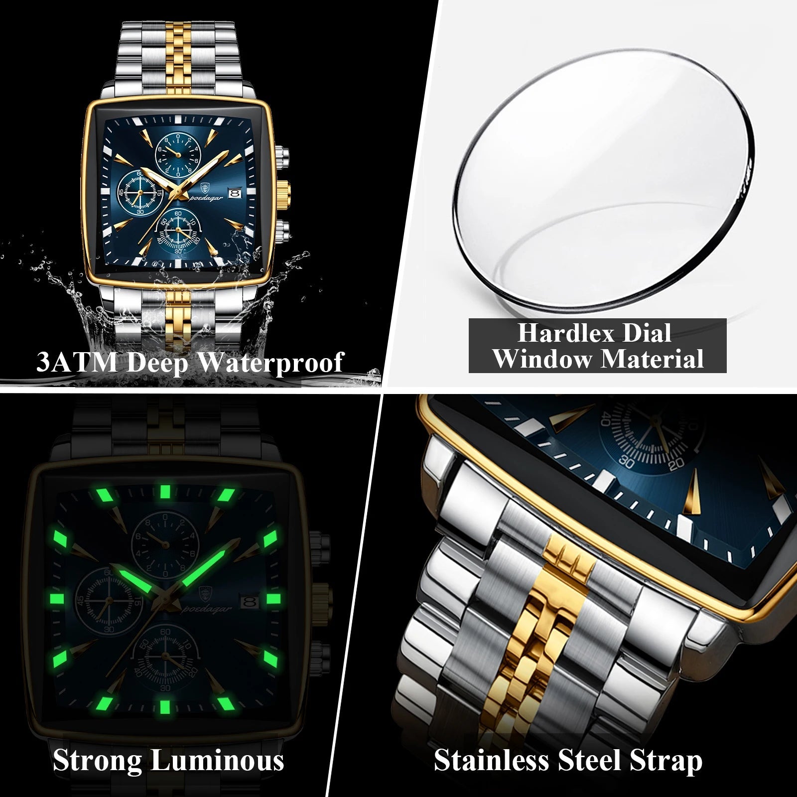 POEDAGAR Herrenuhr Chronograph – Leuchtend, Wasserdicht, Datum, Edelstahl Quarz - flohmarkt-deutschland.shop