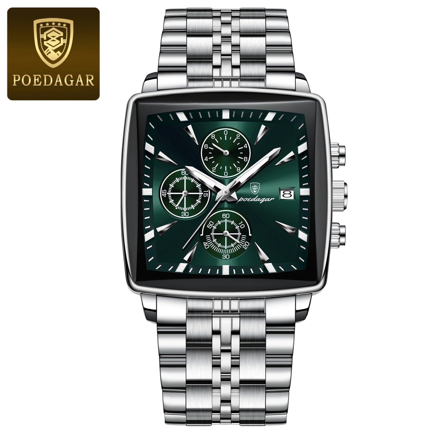 POEDAGAR Herrenuhr Chronograph – Leuchtend, Wasserdicht, Datum, Edelstahl Quarz - flohmarkt-deutschland.shop