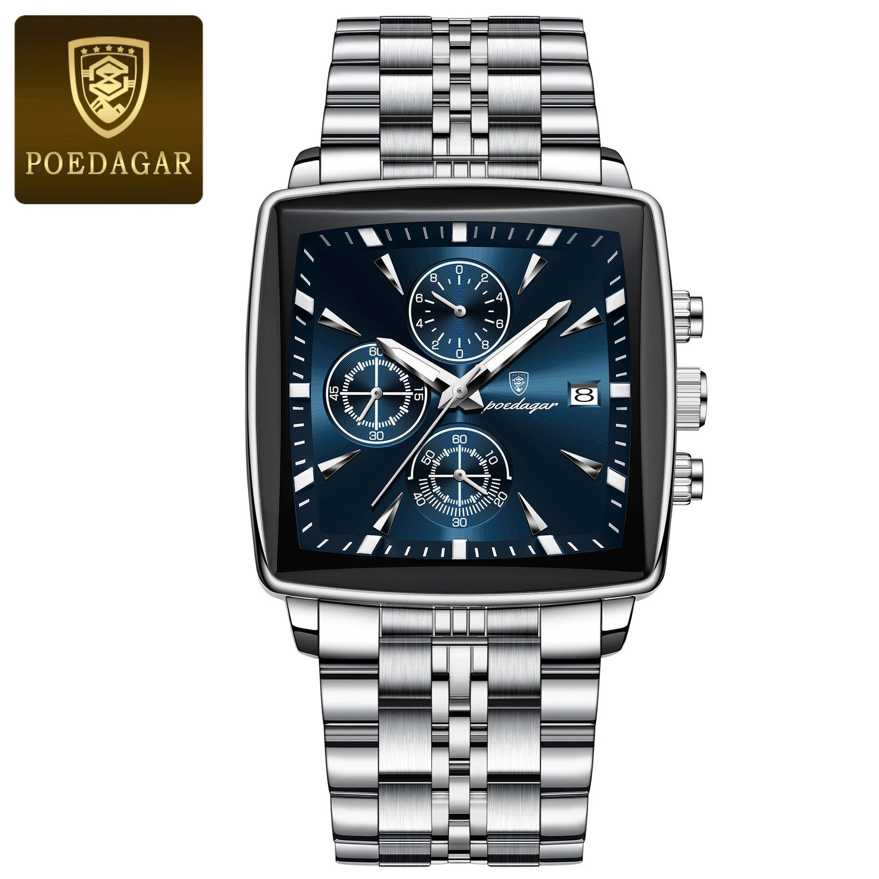 POEDAGAR Herrenuhr Chronograph – Leuchtend, Wasserdicht, Datum, Edelstahl Quarz - flohmarkt-deutschland.shop