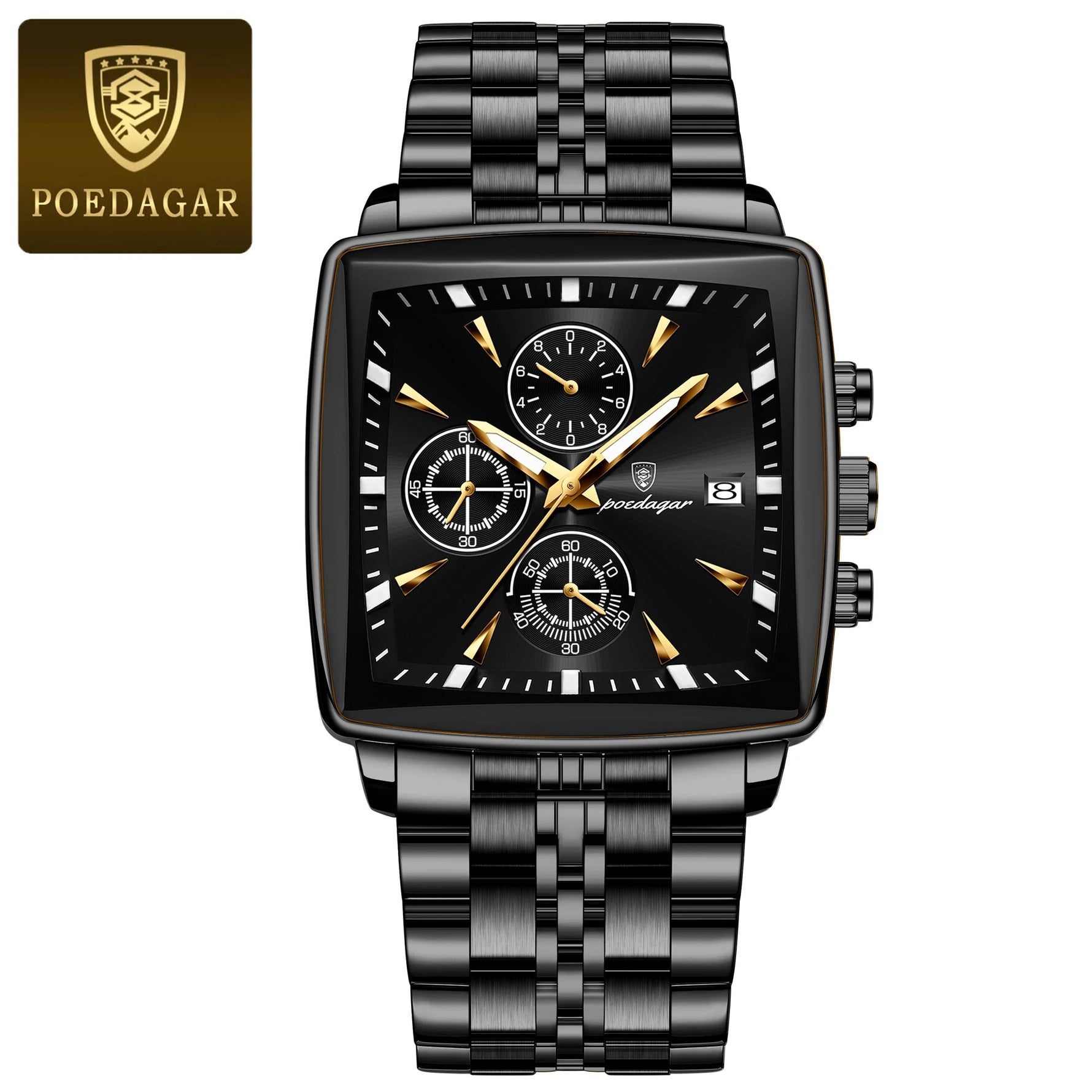 POEDAGAR Herrenuhr Chronograph – Leuchtend, Wasserdicht, Datum, Edelstahl Quarz - flohmarkt-deutschland.shop