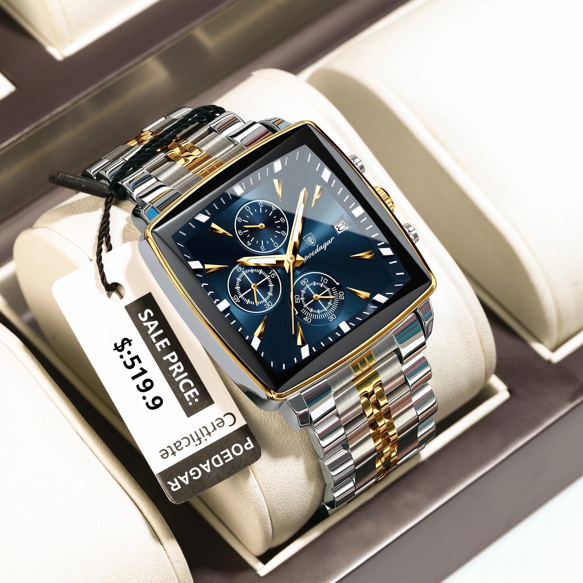 POEDAGAR Herrenuhr Chronograph – Leuchtend, Wasserdicht, Datum, Edelstahl Quarz - flohmarkt-deutschland.shop