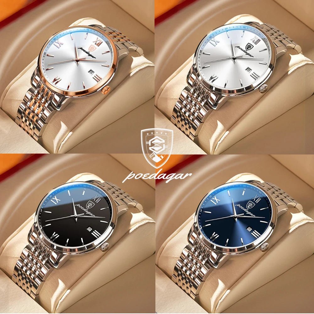 POEDAGAR Herrenuhr Luxus Sport – Edelstahl, Datum, Leuchtend, Wasserdicht, Quarz - flohmarkt-deutschland.shop