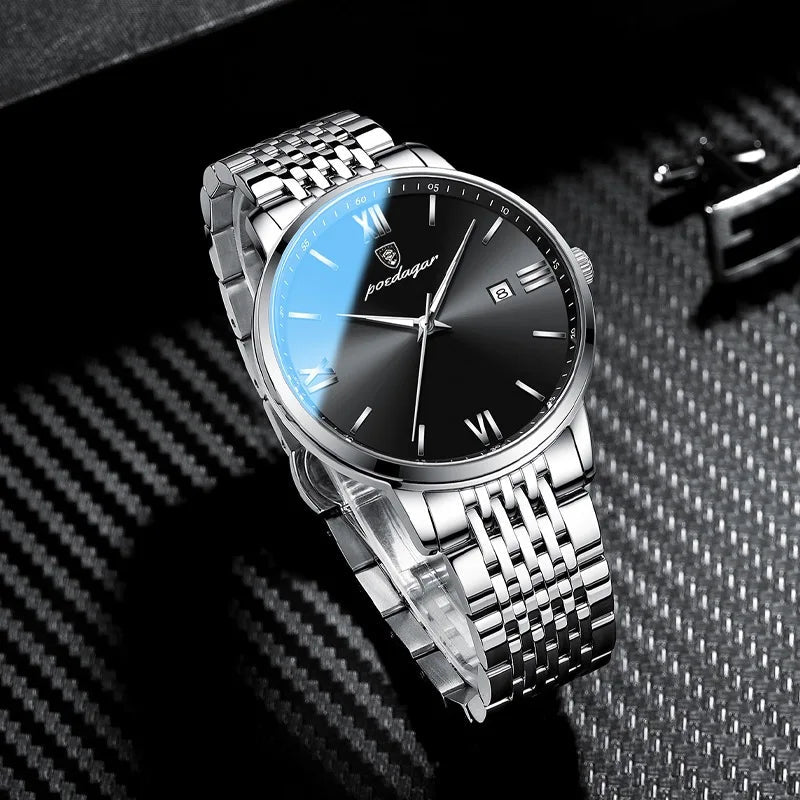 POEDAGAR Herrenuhr Luxus Sport – Edelstahl, Datum, Leuchtend, Wasserdicht, Quarz - flohmarkt-deutschland.shop