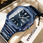POEDAGAR Herrenuhr Quadrat – Edelstahl, Leuchtend, Datum, Woche, Quarz - flohmarkt-deutschland.shop
