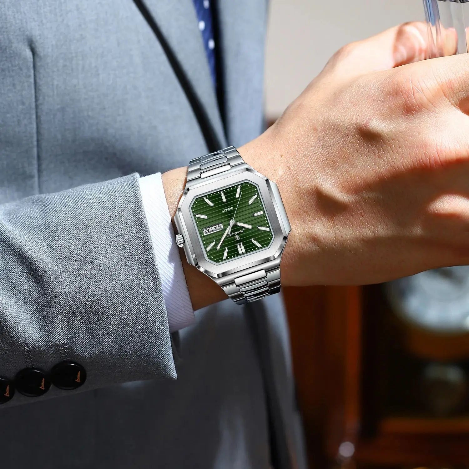 POEDAGAR Herrenuhr Quadrat – Edelstahl, Leuchtend, Datum, Woche, Quarz - flohmarkt-deutschland.shop