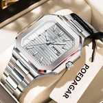 POEDAGAR Herrenuhr Quadrat – Edelstahl, Leuchtend, Datum, Woche, Quarz - flohmarkt-deutschland.shop