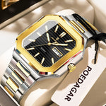 POEDAGAR Herrenuhr Quadrat – Edelstahl, Leuchtend, Datum, Woche, Quarz - flohmarkt-deutschland.shop