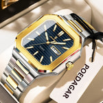 POEDAGAR Herrenuhr Quadrat – Edelstahl, Leuchtend, Datum, Woche, Quarz - flohmarkt-deutschland.shop