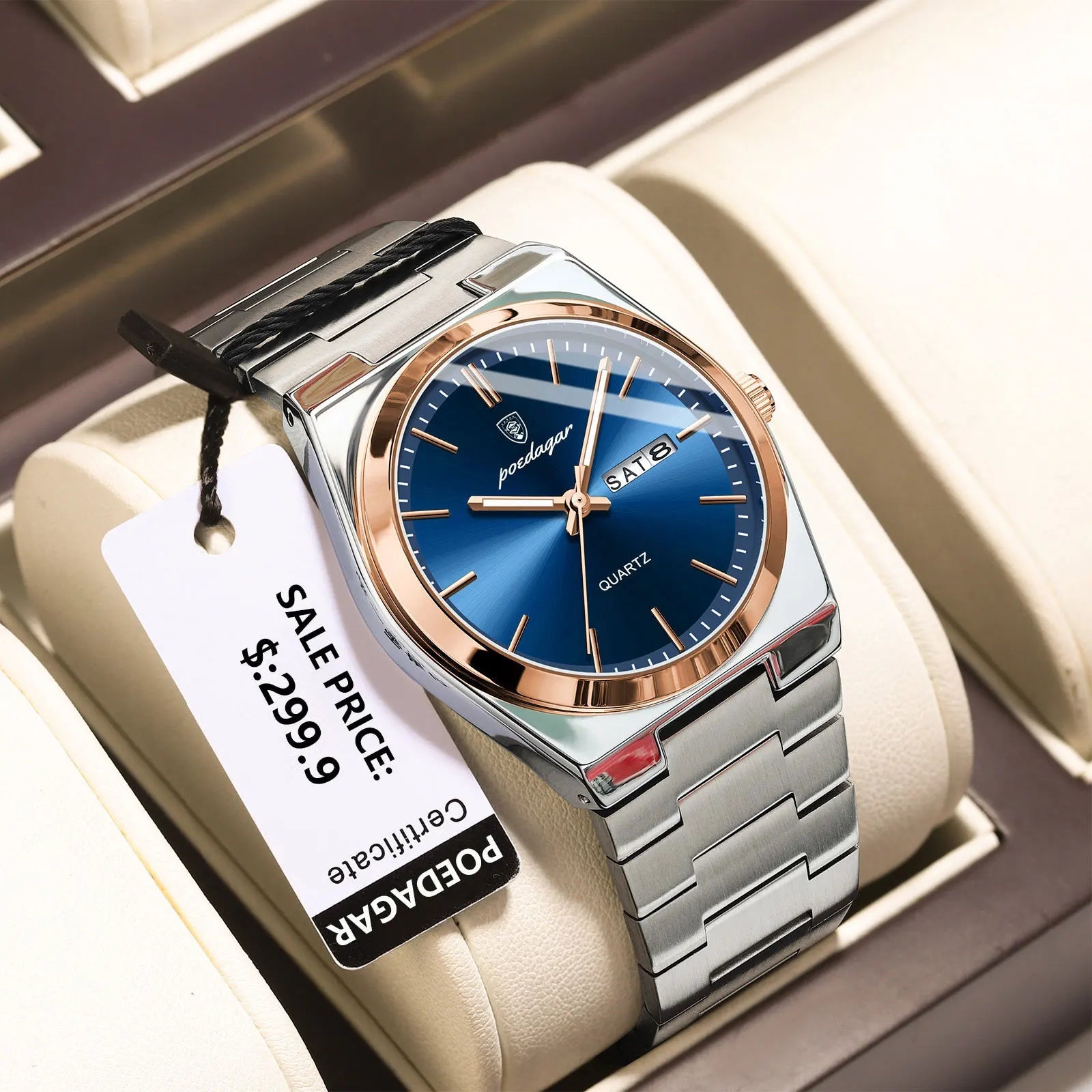 POEDAGAR Luxus Herrenuhr – Edelstahl, Leuchtend, Datum, Woche, Quarz - flohmarkt-deutschland.shop