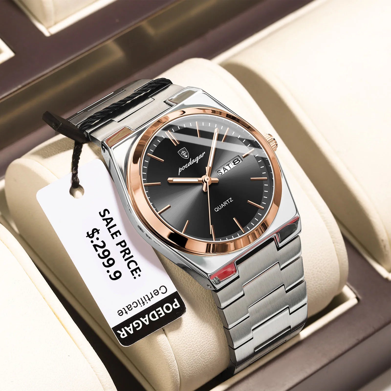 POEDAGAR Luxus Herrenuhr – Edelstahl, Leuchtend, Datum, Woche, Quarz - flohmarkt-deutschland.shop