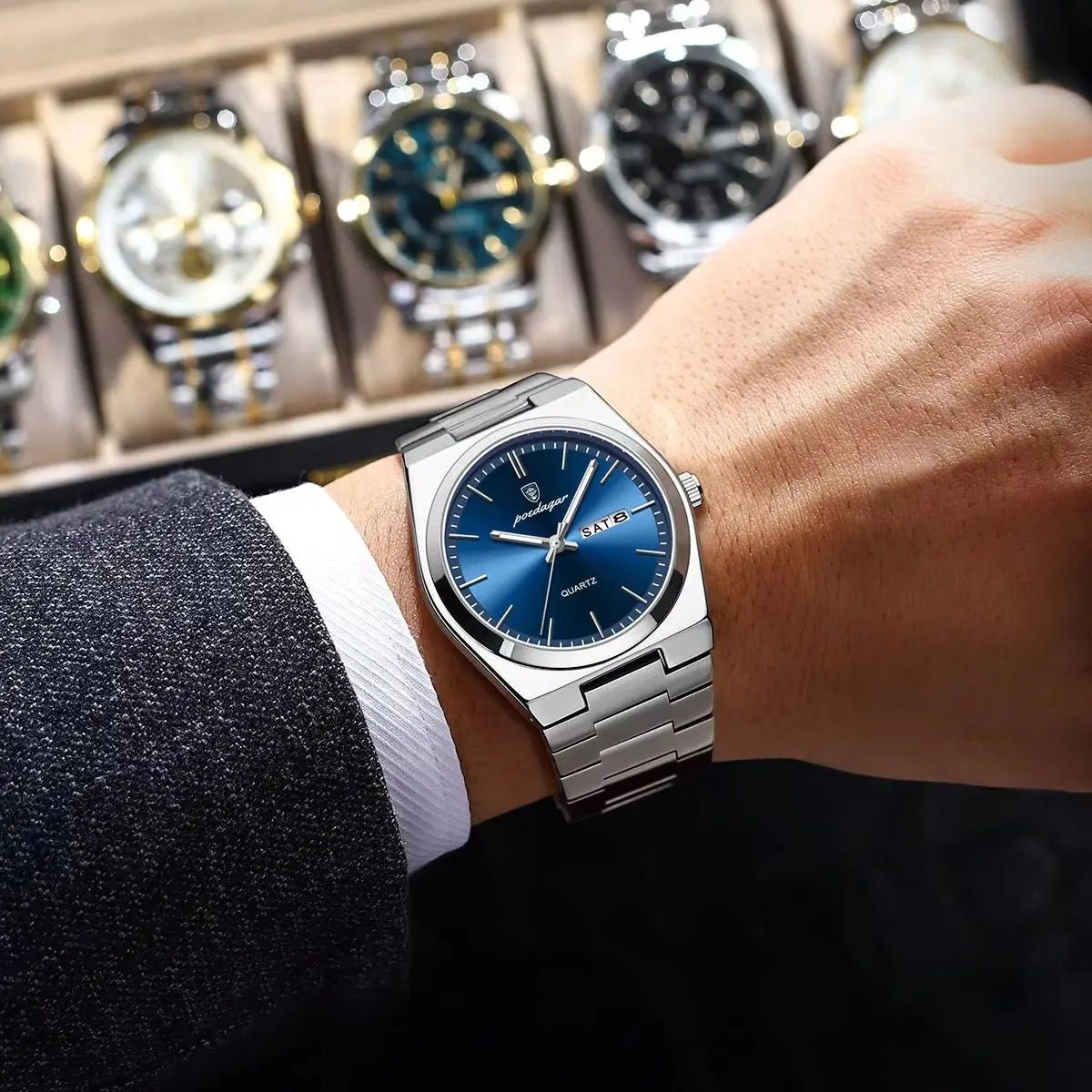POEDAGAR Luxus Herrenuhr – Edelstahl, Leuchtend, Datum, Woche, Quarz - flohmarkt-deutschland.shop