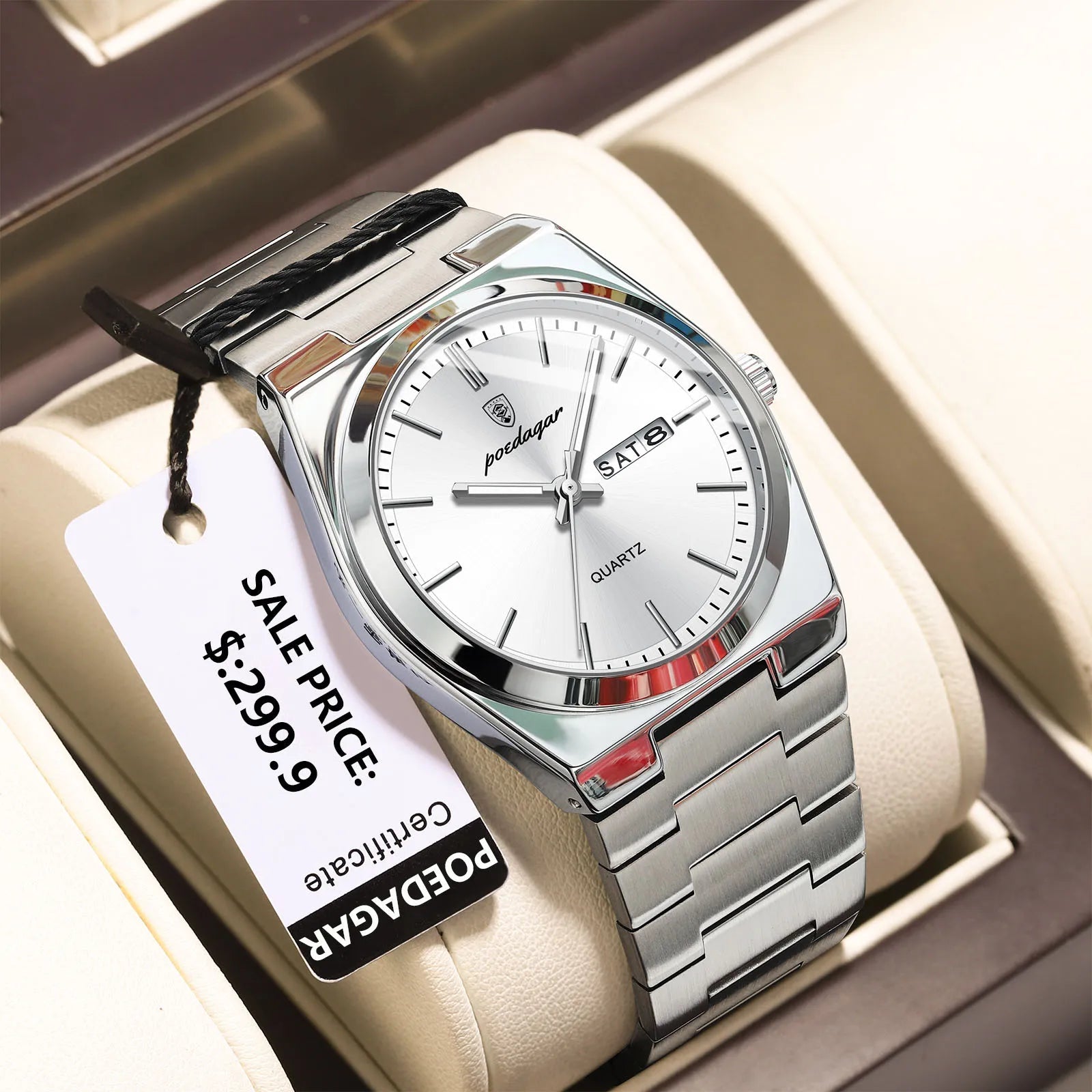 POEDAGAR Luxus Herrenuhr – Edelstahl, Leuchtend, Datum, Woche, Quarz - flohmarkt-deutschland.shop